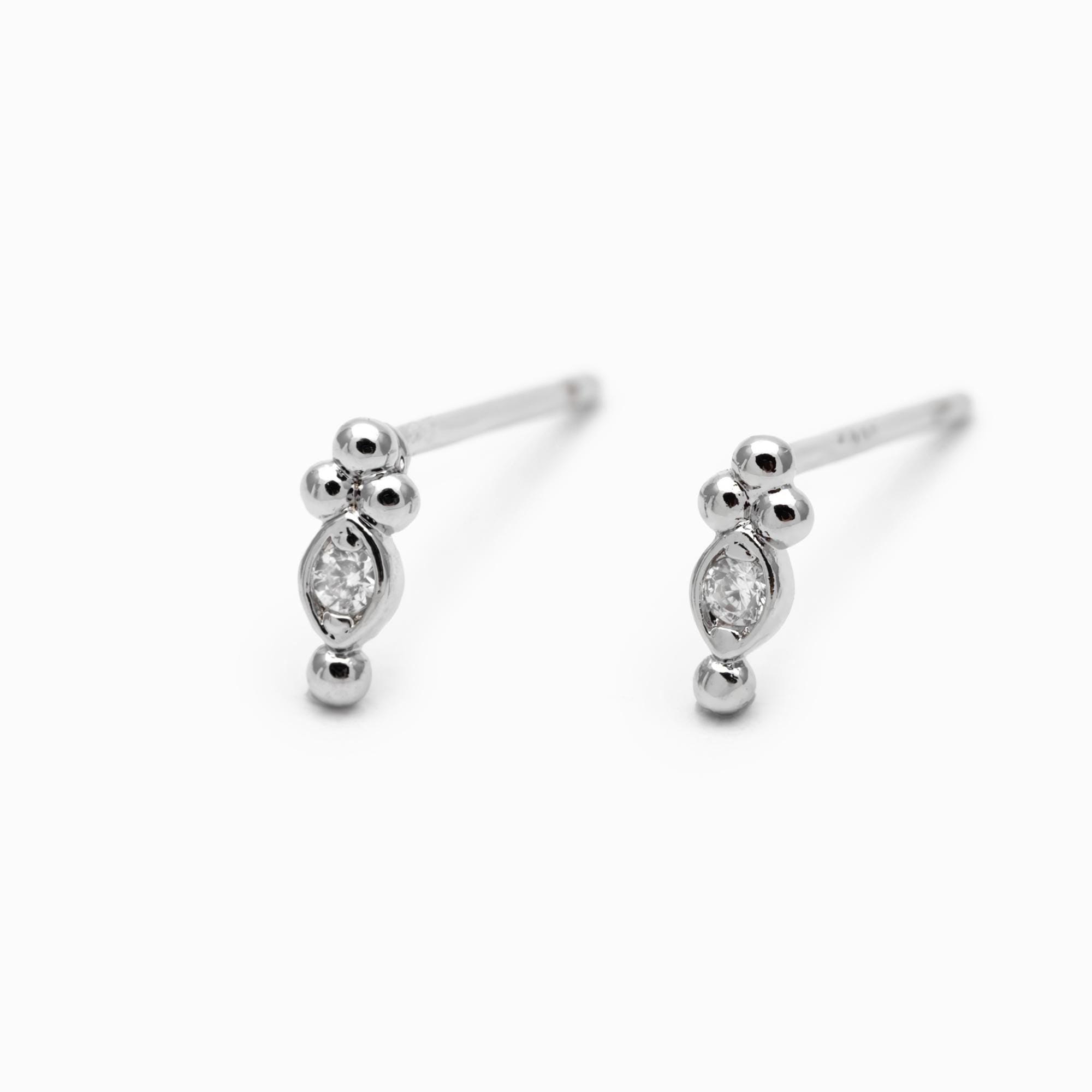 10pcs CZ Pave Gold/ Silver Tiny Marquise Earrings, Gold/ Rhodium Plated Brass, Tiny Stud Earrings (GB-4021-B)